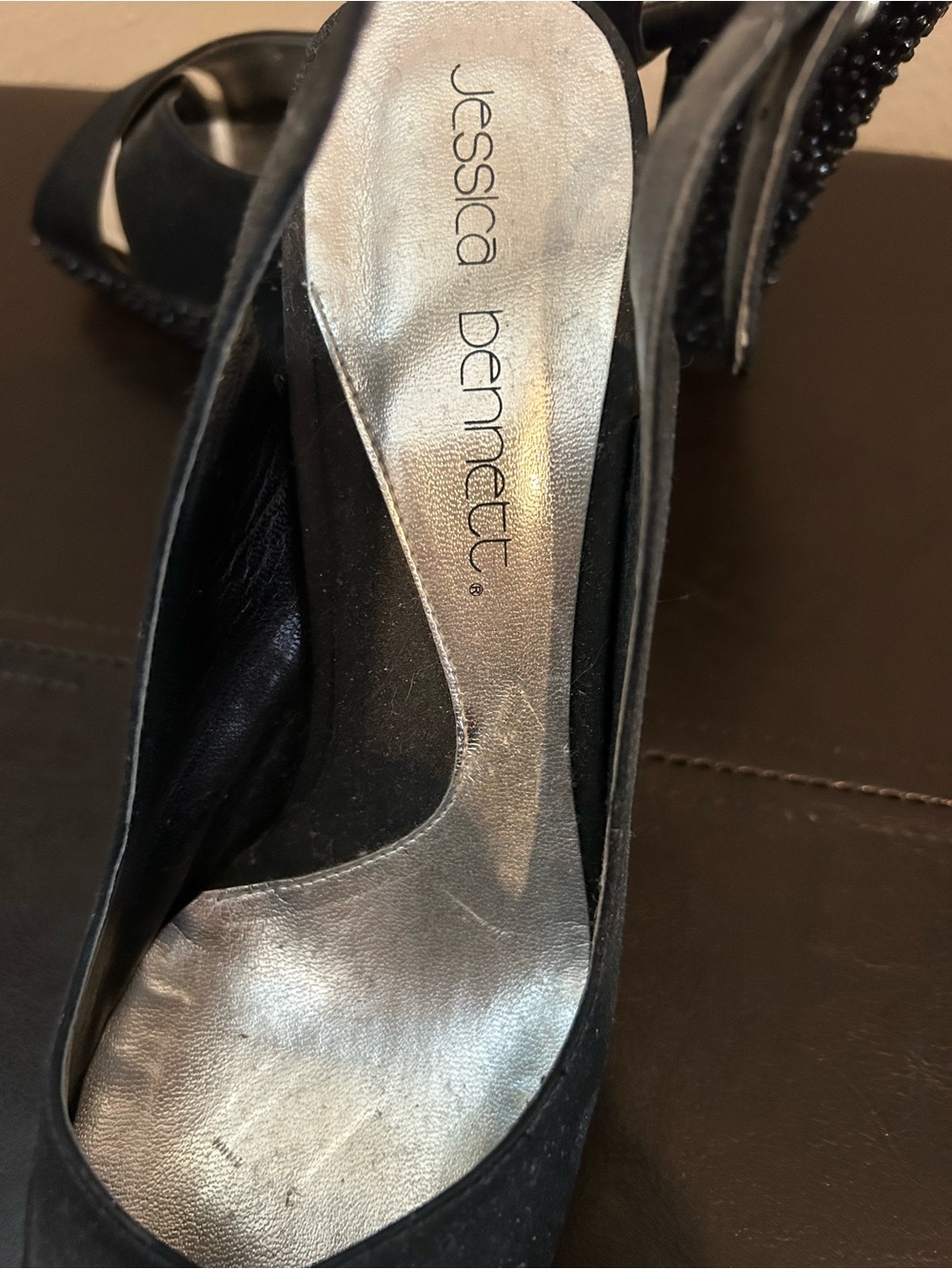 Jessica Bennett Black Crystal-Embellished Slingback Peep-Toe Platform Heels - Picture 2 of 3
